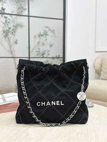 Chanel 22 Small Handbag Suede Calfskin Studs & Silver Tone Metal Black - 37x35x7cm
