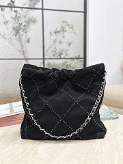 Chanel 22 Small Handbag Suede Calfskin Studs & Silver Tone Metal Black - 37x35x7cm - 5