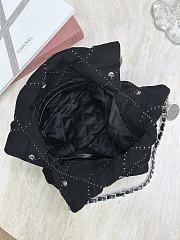 Chanel 22 Small Handbag Suede Calfskin Studs & Silver Tone Metal Black - 37x35x7cm - 4