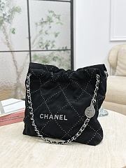 Chanel 22 Small Handbag Suede Calfskin Studs & Silver Tone Metal Black - 37x35x7cm - 2