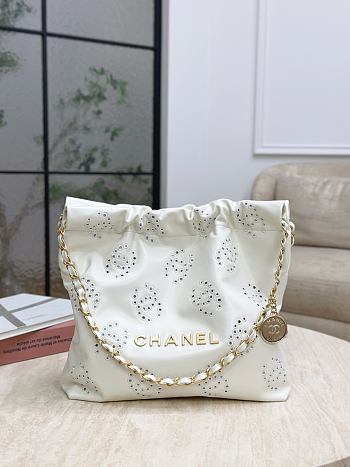 Chanel 22 Handbag Shiny Calfskin & Gold Tone Metal White - 42x36x8cm
