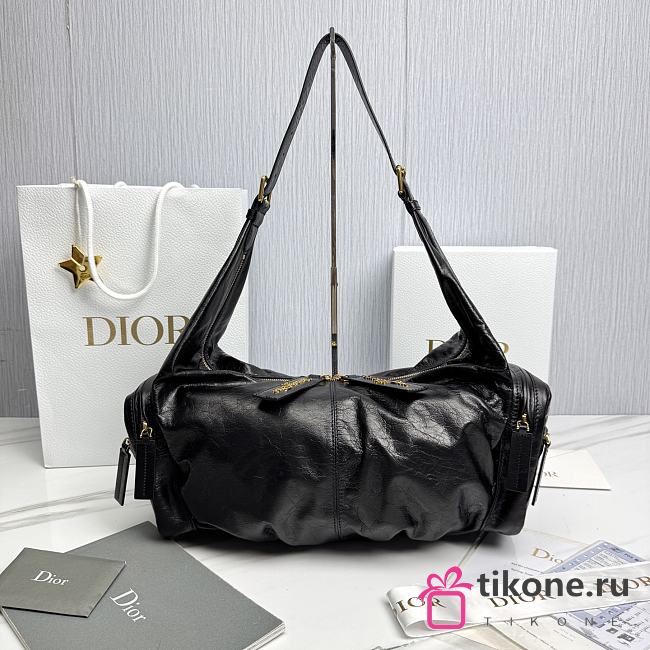 Dior Medium Grand Tour Multipocket Bag Black Crinkled Calfskin - 30.5x18x16cm - 1