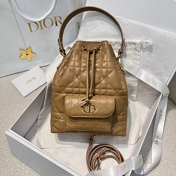 Small Dior Caro Bucket Bag Light Gold Macrocannage Lambskin - 24x20x9cm