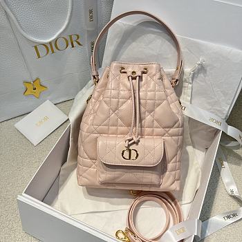 Small Dior Caro Bucket Bag Light Pink Macrocannage Lambskin - 24x20x9cm