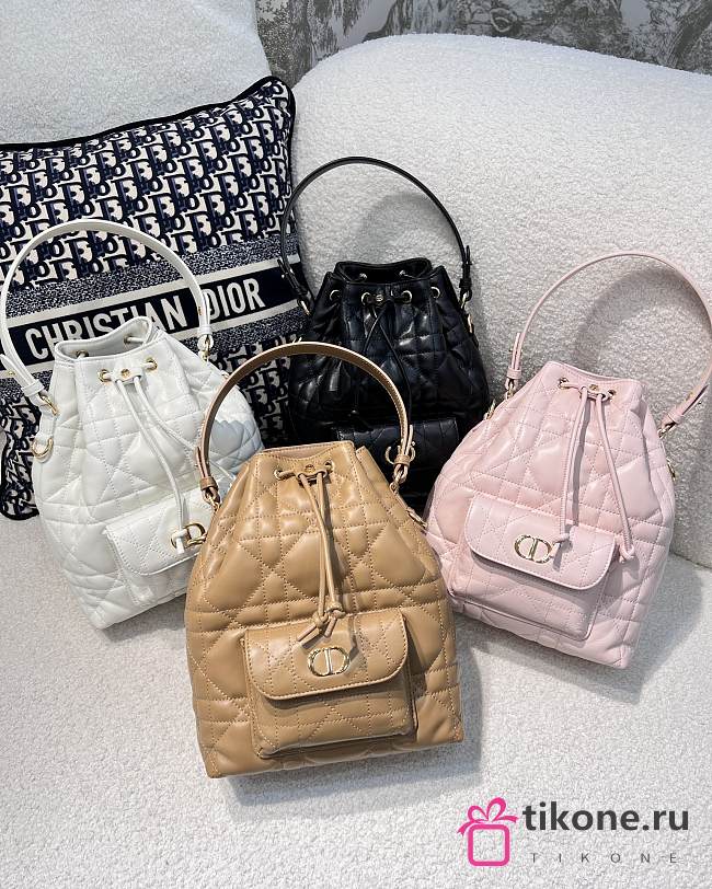 Small Dior Caro Bucket Bag Macrocannage Lambskin - 1
