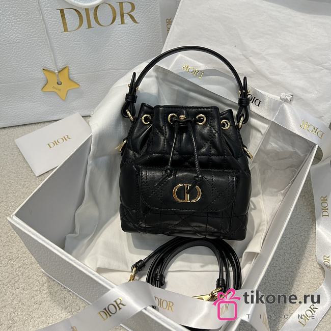 Dior Caro Nano Bucket Bag Black Macrocannage Lambskin - 14x15x7cm - 1