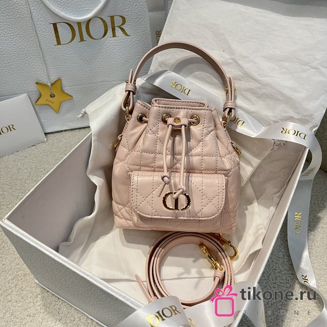 Dior Caro Nano Bucket Bag Light Pink Macrocannage Lambskin - 14x15x7cm - 1