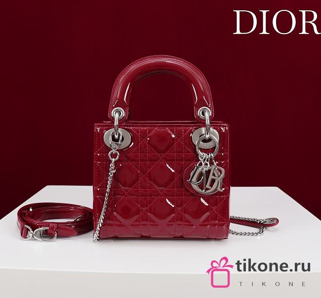 Lady Dior Micro Bag Cherry Red/Silver Patent Cannage Calfskin - 17x15x7cm - 1