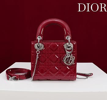 Lady Dior Micro Bag Cherry Red/Silver Patent Cannage Calfskin - 17x15x7cm