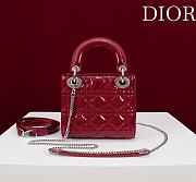 Lady Dior Micro Bag Cherry Red/Silver Patent Cannage Calfskin - 17x15x7cm - 5
