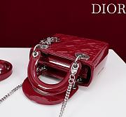 Lady Dior Micro Bag Cherry Red/Silver Patent Cannage Calfskin - 17x15x7cm - 6