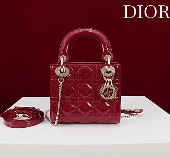 Lady Dior Micro Bag Cherry Red/Gold Patent Cannage Calfskin - 17x15x7cm