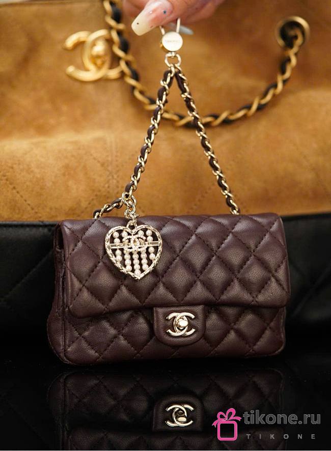 Chanel Classic Mini Bag with Hook Lambskin Burgundy - 19x11x7cm - 1