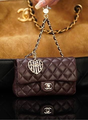 Chanel Classic Mini Bag with Hook Lambskin Burgundy - 19x11x7cm