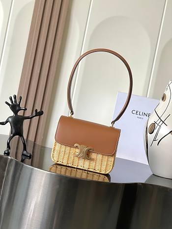 Celine Teen Garance Bag In Wicker And Natural Calfskin - 18.5x13.5x7cm
