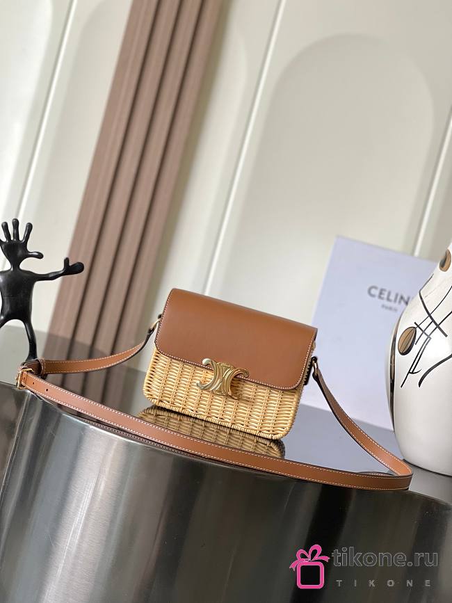 Celine Teen Triomphe Bag In Wicker And Natural Calfskin Natural/Tan - 23x21x15cm - 1