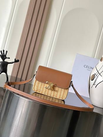Celine Teen Triomphe Bag In Wicker And Natural Calfskin Natural/Tan - 23x21x15cm