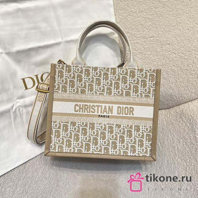 Small Dior Book Tote Natural Dior Oblique Embroidery and Calfskin - 26.5x22x14cm - 1