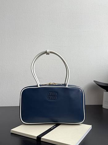 Miumiu Beau Leather Bag Blue/White 5BB172 - 30x17x8.5cm