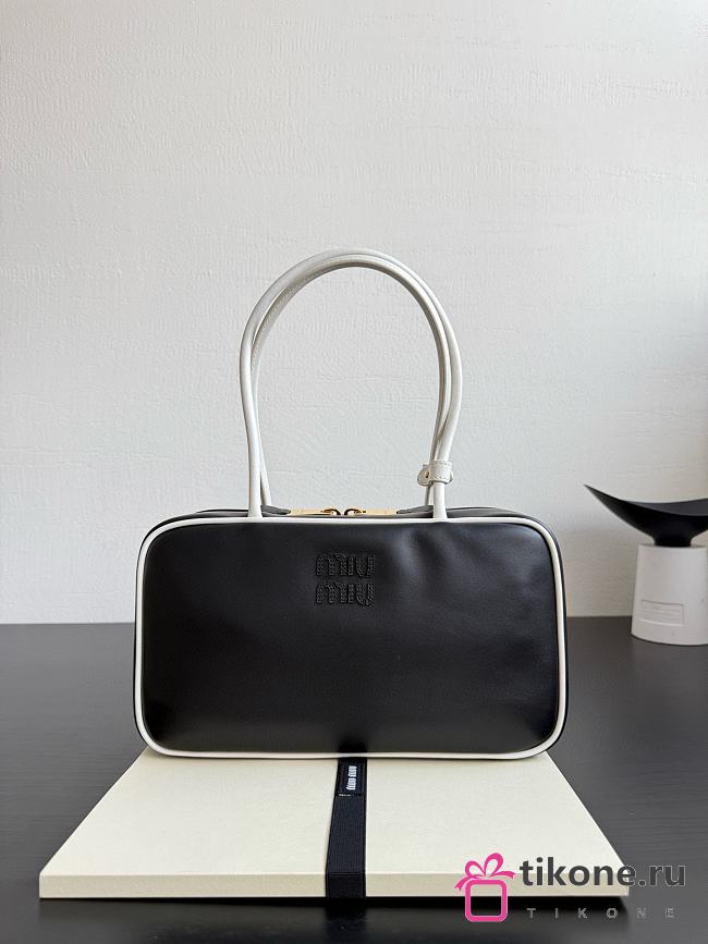 Miumiu Beau Leather Bag Black/White 5BB172 - 30x17x8.5cm - 1