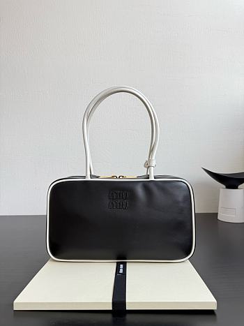 Miumiu Beau Leather Bag Black/White 5BB172 - 30x17x8.5cm