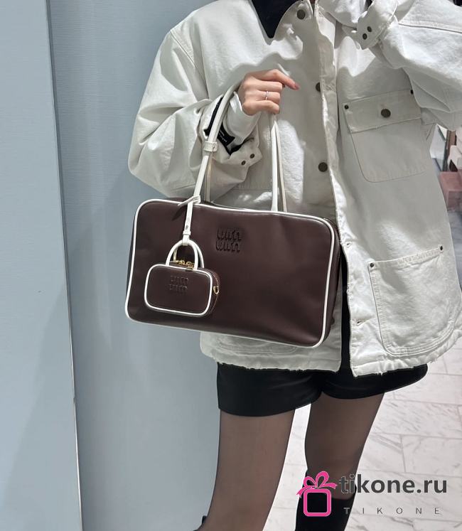 Miumiu Beau Leather Bag Briarwood/White 5BB172 - 30x17x8.5cm - 1