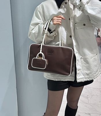 Miumiu Beau Leather Bag Briarwood/White 5BB172 - 30x17x8.5cm