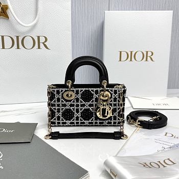 Dior Lady D-Joy Micro Bag Cannage Embroidery with Black Beads and Silver Tone Strass - 16x9x5cm