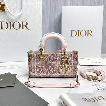 Dior Lady D-Joy Micro Bag Cannage Embroidery with Pink Beads and Silver Tone Strass - 16x9x5cm