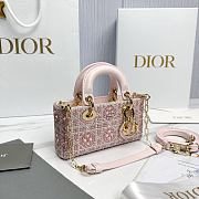 Dior Lady D-Joy Micro Bag Cannage Embroidery with Pink Beads and Silver Tone Strass - 16x9x5cm - 3