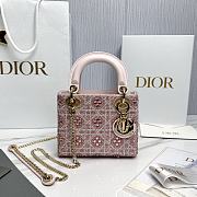 Mini Lady Dior Bag Cannage Embroidery with Pink Beads and Silver Tone Strass - 17x15x7cm - 6