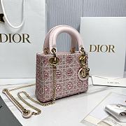 Mini Lady Dior Bag Cannage Embroidery with Pink Beads and Silver Tone Strass - 17x15x7cm - 5