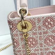 Mini Lady Dior Bag Cannage Embroidery with Pink Beads and Silver Tone Strass - 17x15x7cm - 4