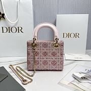 Mini Lady Dior Bag Cannage Embroidery with Pink Beads and Silver Tone Strass - 17x15x7cm - 2