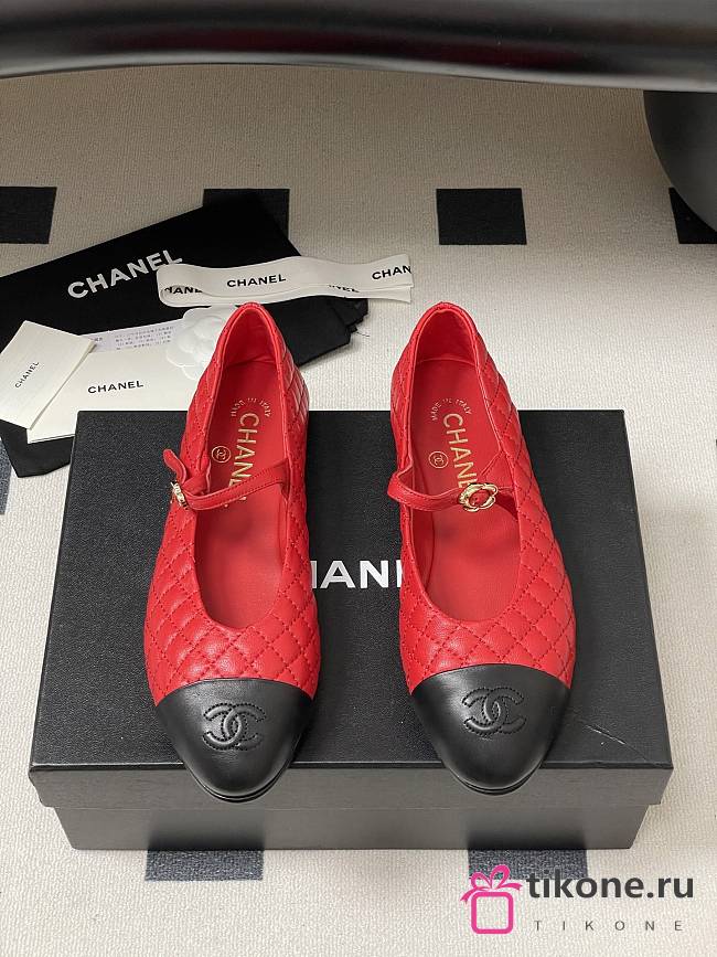 Chanel Mary Janes Lamskin Calfskin Red - 1
