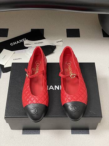Chanel Mary Janes Lamskin Calfskin Red