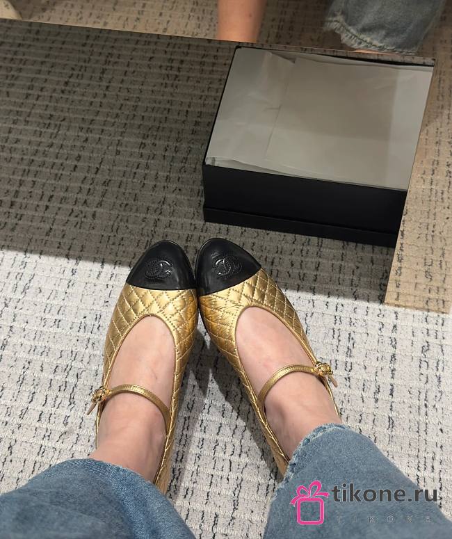 Chanel Mary Janes Aged Calfskin Gold  - 1