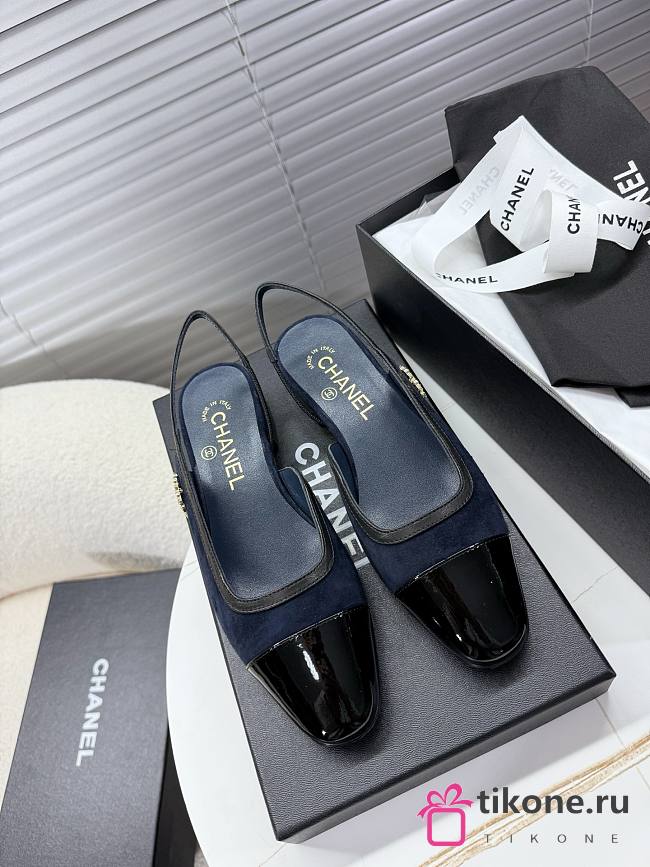 Chanel 25 Slingback Suede Navy Blue 2cm - 1