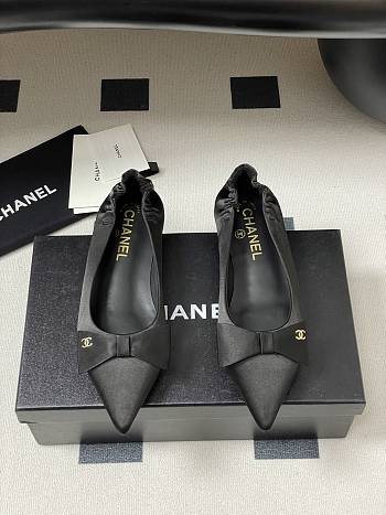 Chanel 25 Ballet Flats Silk Satin Black
