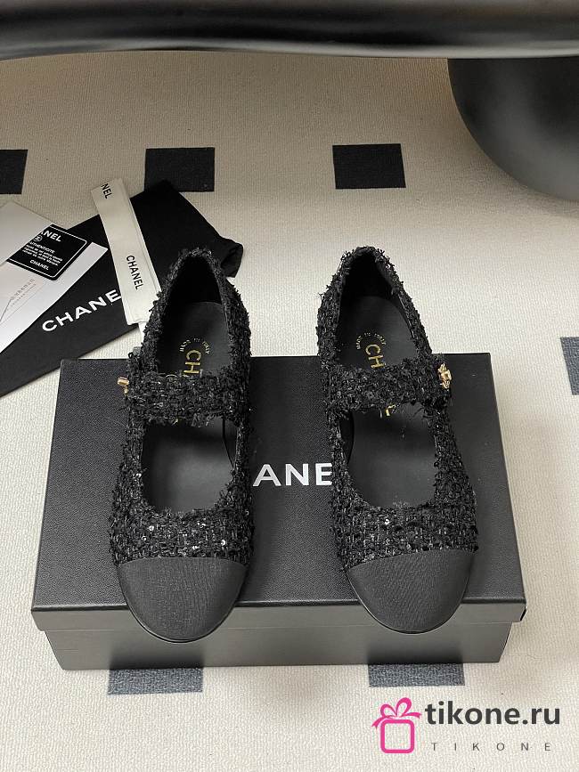 Chanel 25 Mary Janes Tweed Sequin Grosgrain Black - 1