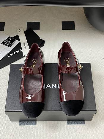 Chanel Mary Janes Patent Calfskin Velvet Red Black