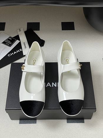 Chanel Mary Janes Patent Calfskin Velvet White Black