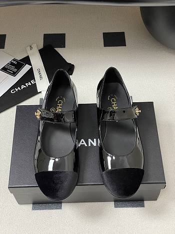 Chanel Mary Janes Patent Calfskin Velvet Black