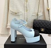 Chanel Mary Janes Lambskin Grosgrain Light Blue Black 12.5cm - 1
