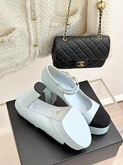 Chanel Mary Janes Lambskin Grosgrain Light Blue Black 12.5cm - 2
