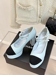 Chanel Mary Janes Lambskin Grosgrain Light Blue Black 12.5cm - 4