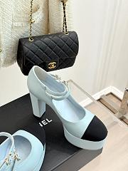 Chanel Mary Janes Lambskin Grosgrain Light Blue Black 12.5cm - 5