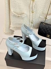 Chanel Mary Janes Lambskin Grosgrain Light Blue Black 12.5cm - 6