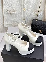 Chanel Mary Janes Lambskin Grosgrain White Black 12.5cm - 6