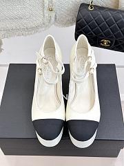 Chanel Mary Janes Lambskin Grosgrain White Black 12.5cm - 4